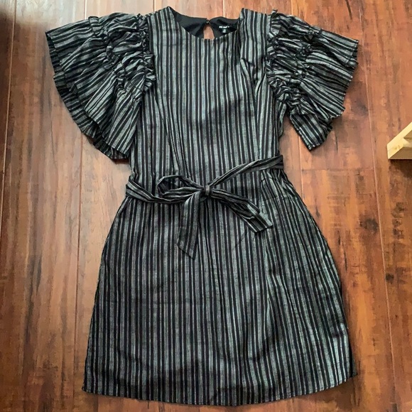 Who What Wear Dresses & Skirts - Who What Wear Striped Ruffled Sleeved Dress with Tie
